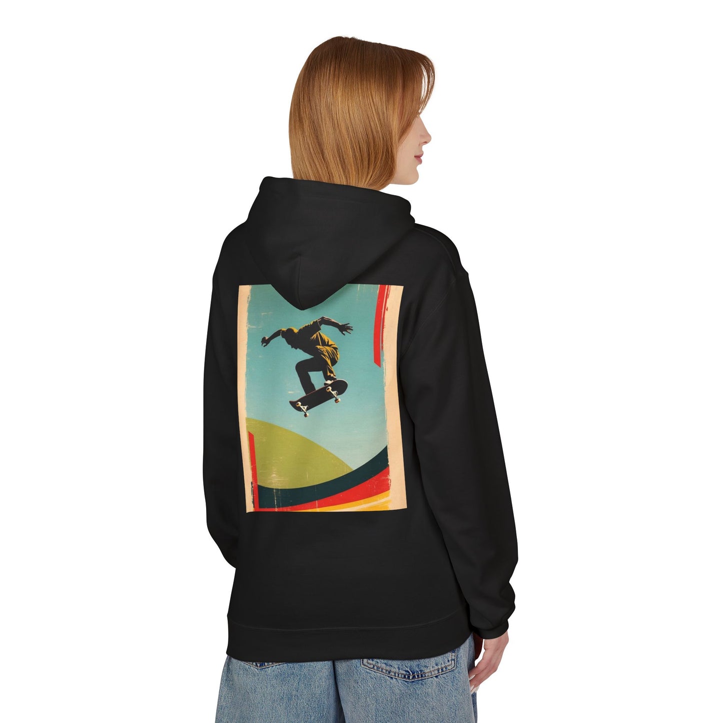 Retro Skateboarder Fleece Hoodie - Unisex Softstyle Pullover