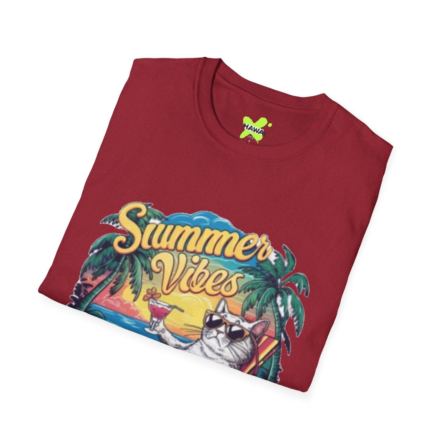 Summer Vibes Cat T-Shirt - Unisex Softstyle Tee for Relaxation and Fun