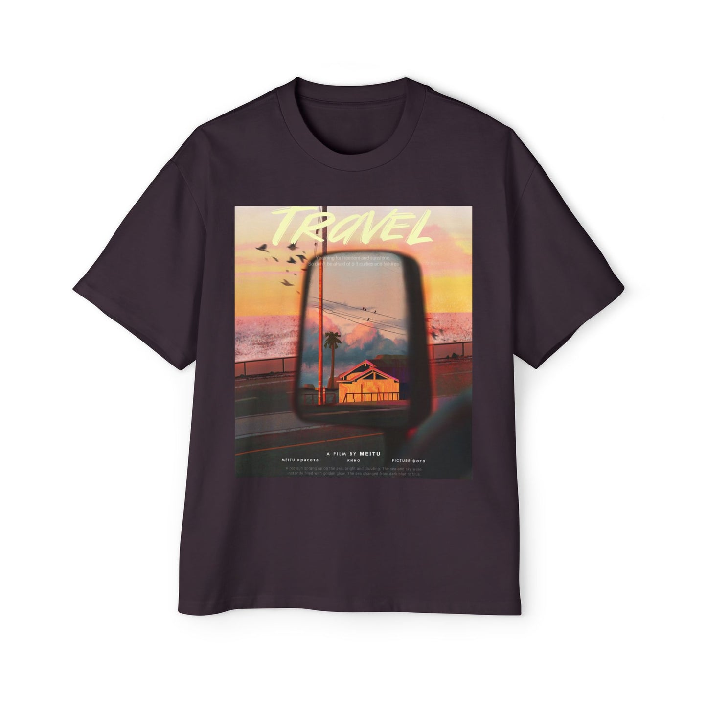 Travel Sunset Tee — Retro Roadside Mirror Graphic T-Shirt