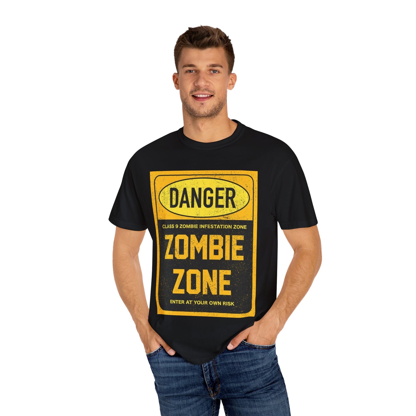 Zombie Zone T-Shirt - Unisex Danger Graphic Tee for Halloween & Horror Fans