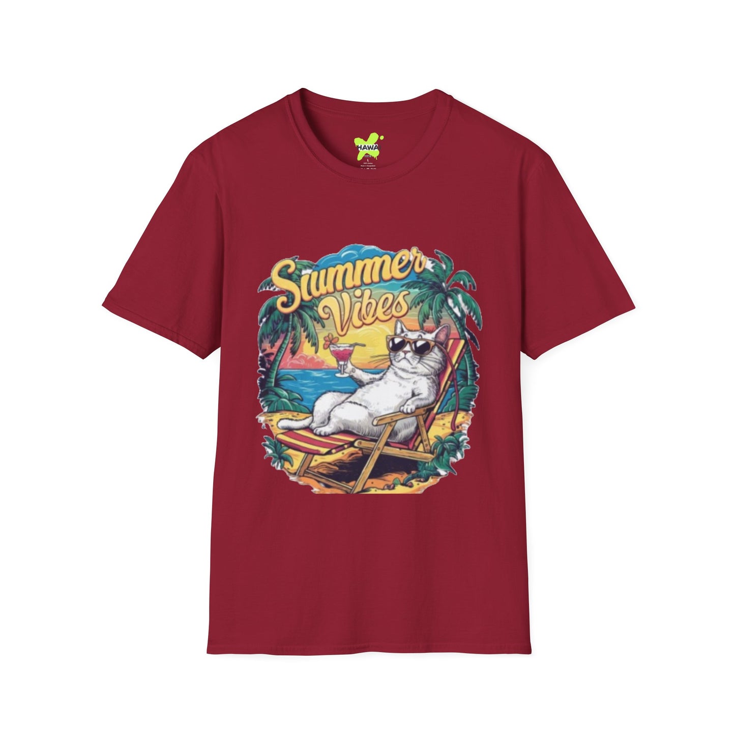 Summer Vibes Cat T-Shirt - Unisex Softstyle Tee for Relaxation and Fun