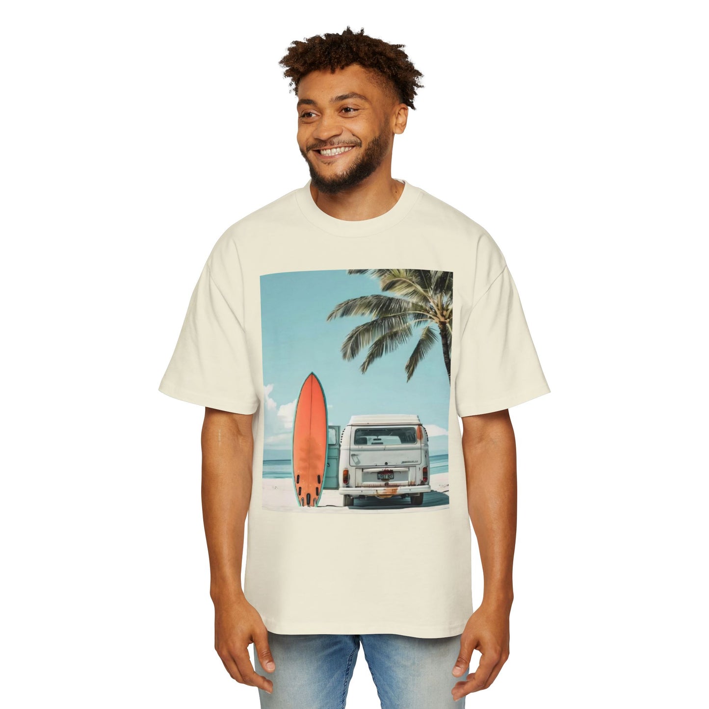 Surf Van Beach T-Shirt — Vintage Palm & Surfboard Graphic Tee