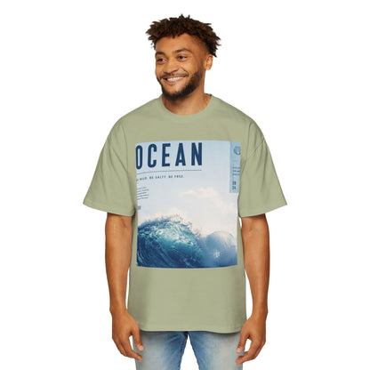 Ocean Wave Graphic Tee — "OCEAN" Photo Print Oversized Men's T-Shirt