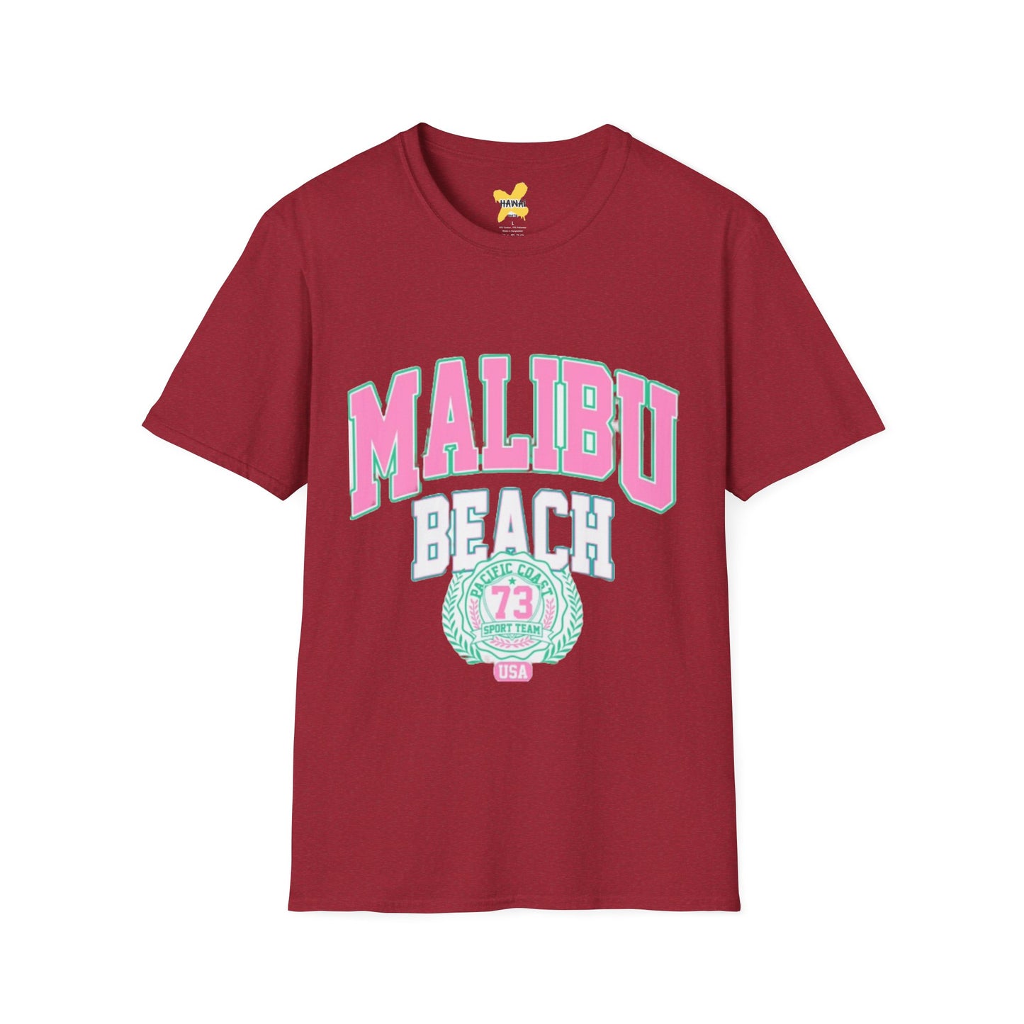 Malibu Beach Graphic T-Shirt - Unisex Softstyle Tee for Summer Vibes