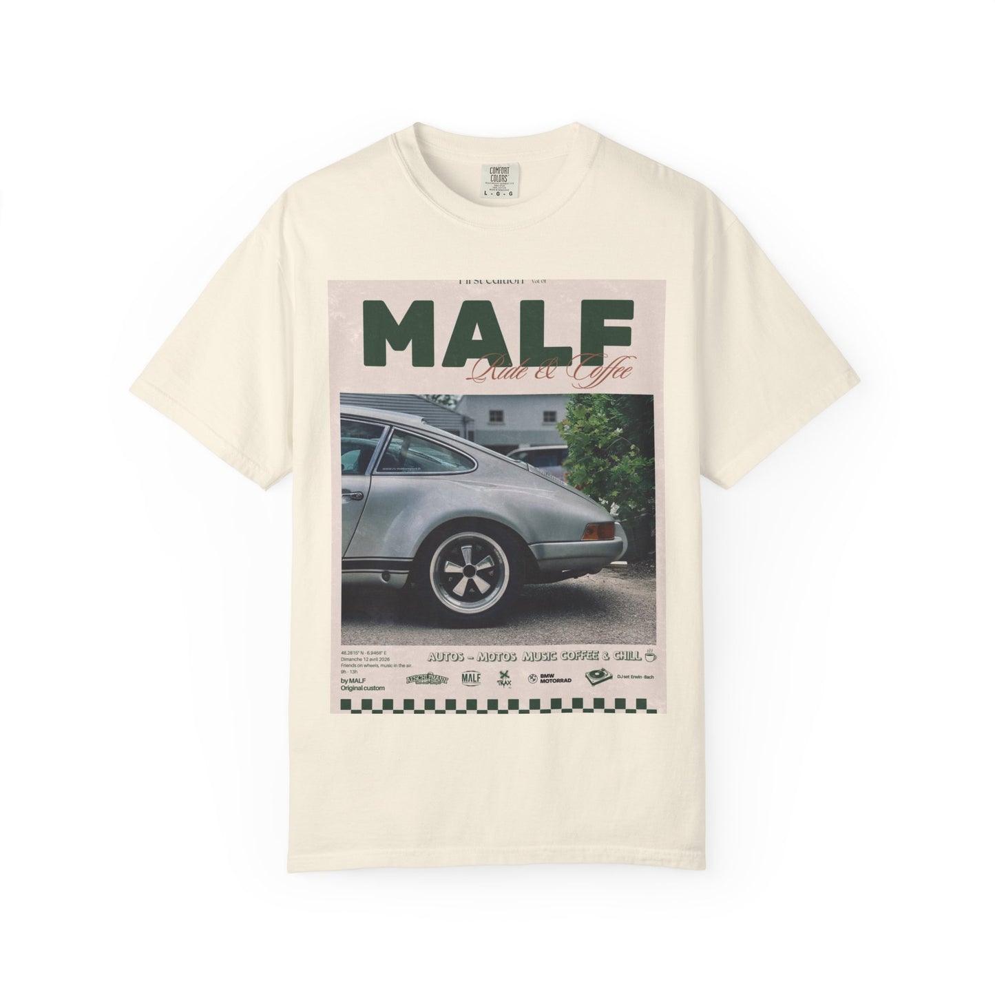 Vintage Porsche Photo Tee — "MALF Live to Ride" Graphic T-Shirt