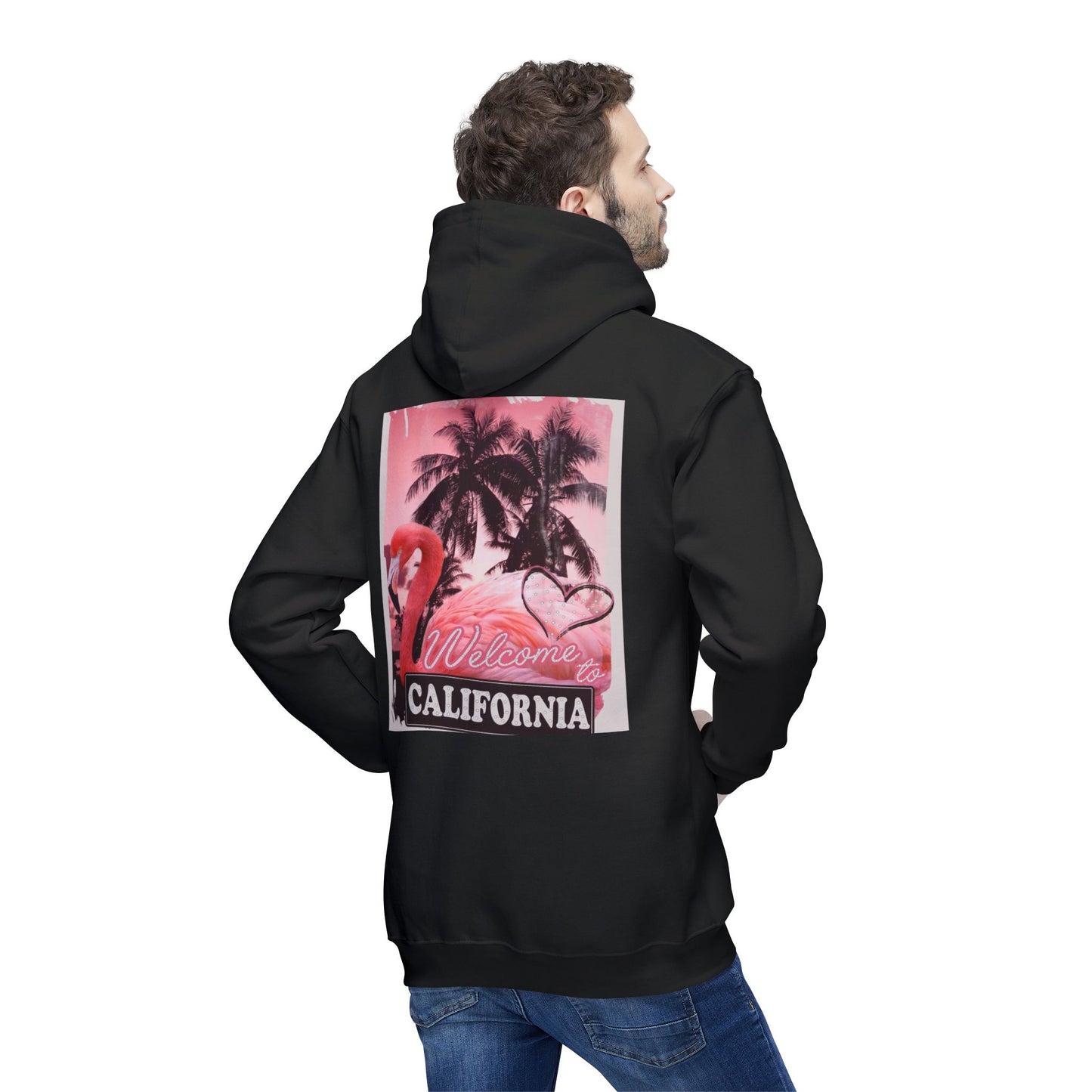 California Vibes Unisex Hooded Sweatshirt - Tropical Flamingo Design