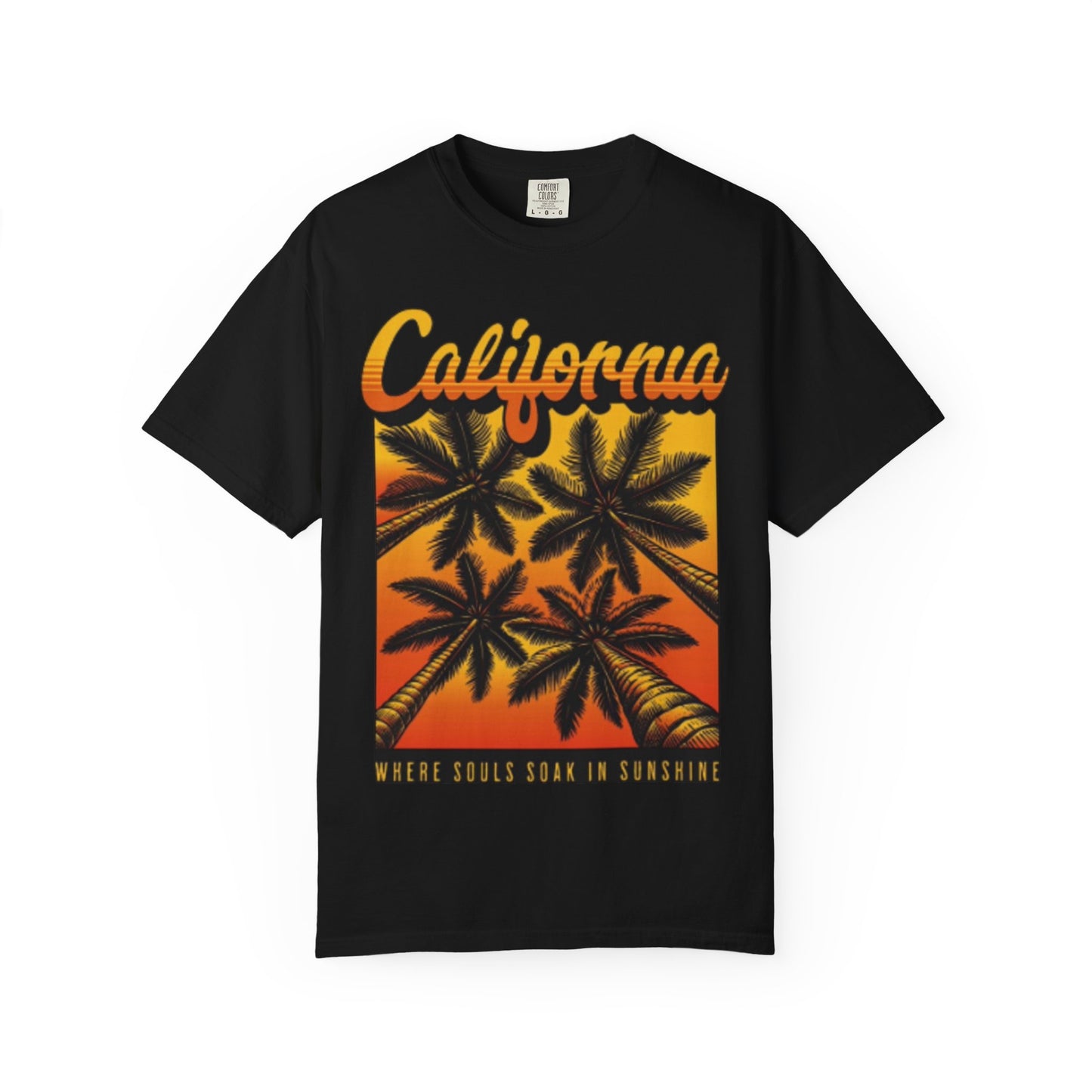 California Sunset T-Shirt - Garment-Dyed Unisex Tee with Palm Tree Design