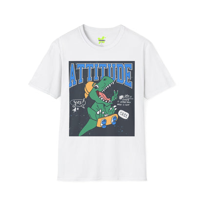 Dino Attitude T-Shirt, Fun Graphic Tee, Casual Wear, Gift for Kids, Skateboarder Shirt, Cool Dinosaur Apparel