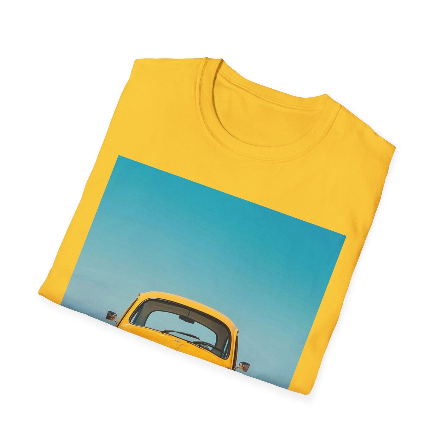 Vintage Yellow Car Unisex Softstyle T-Shirt | Retro Auto Tee for Car Enthusiasts