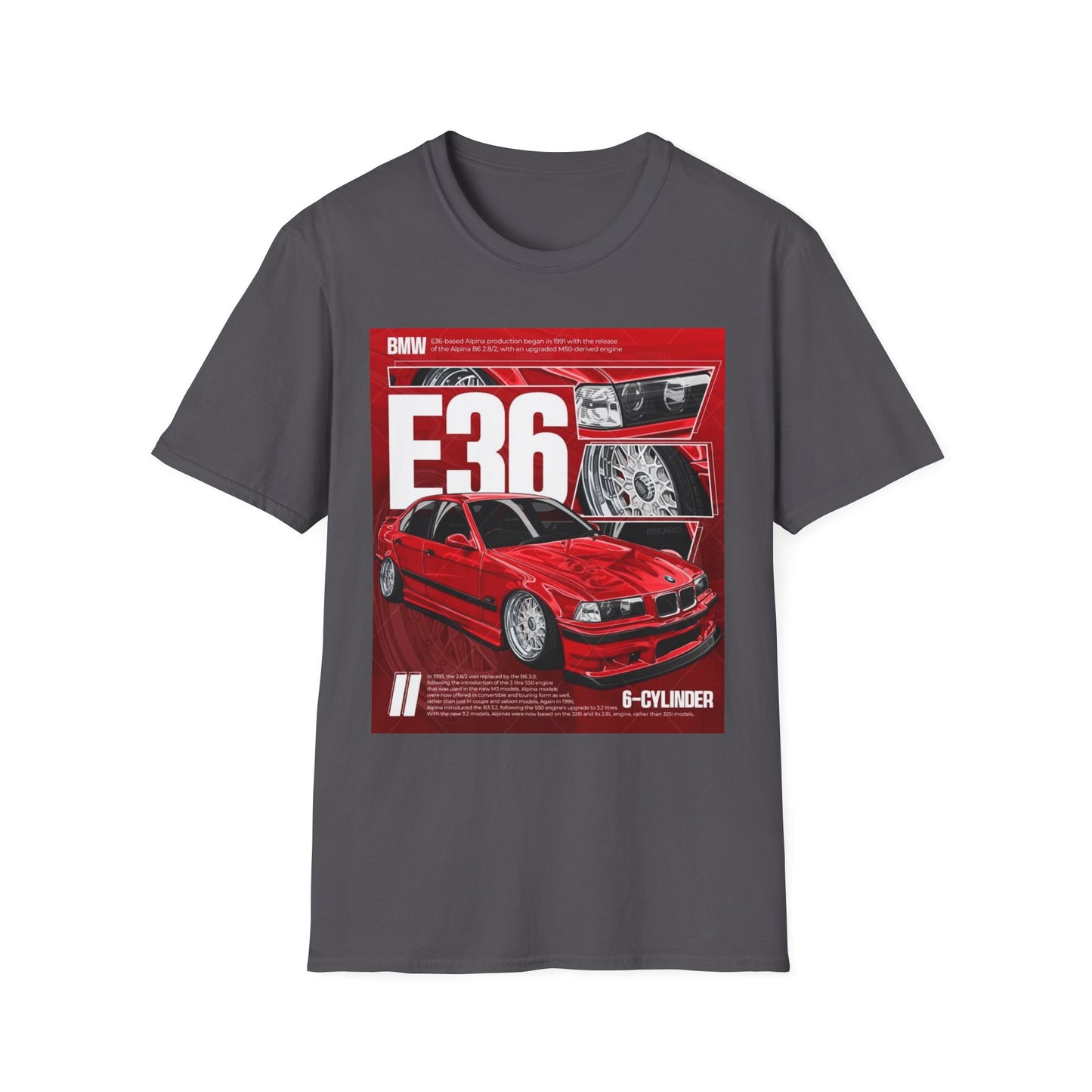 BMW E36 Graphic Unisex Softstyle T-Shirt, Car Enthusiast Tee, Vintage Auto Shirt, Gift for Him, Racing Apparel, Automotive Fashion