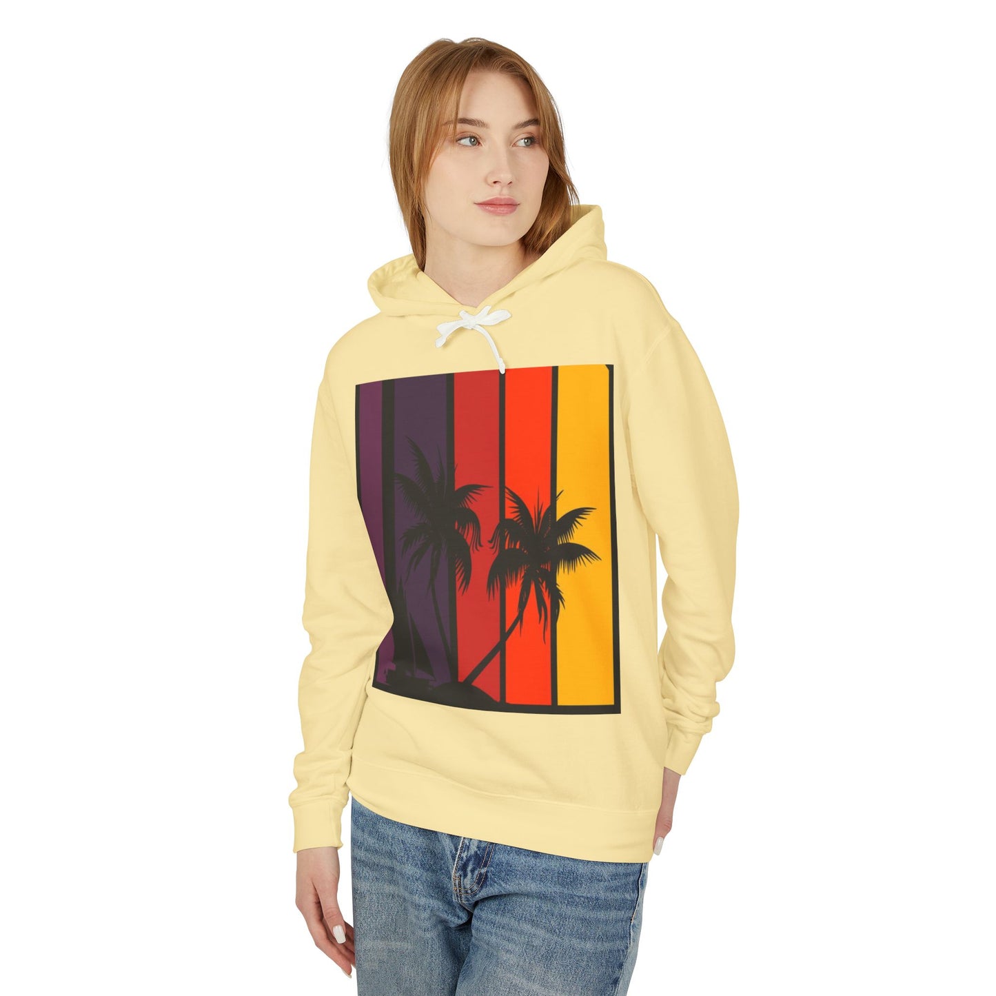 Tropical Sunset Hoodie - Unisex Lightweight Sweatshirt with Palm Tree Design
