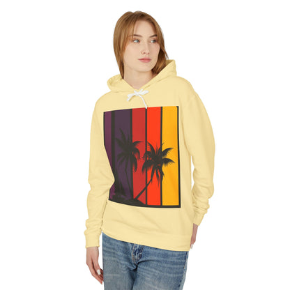 Tropical Sunset Hoodie - Unisex Lightweight Sweatshirt with Palm Tree Design