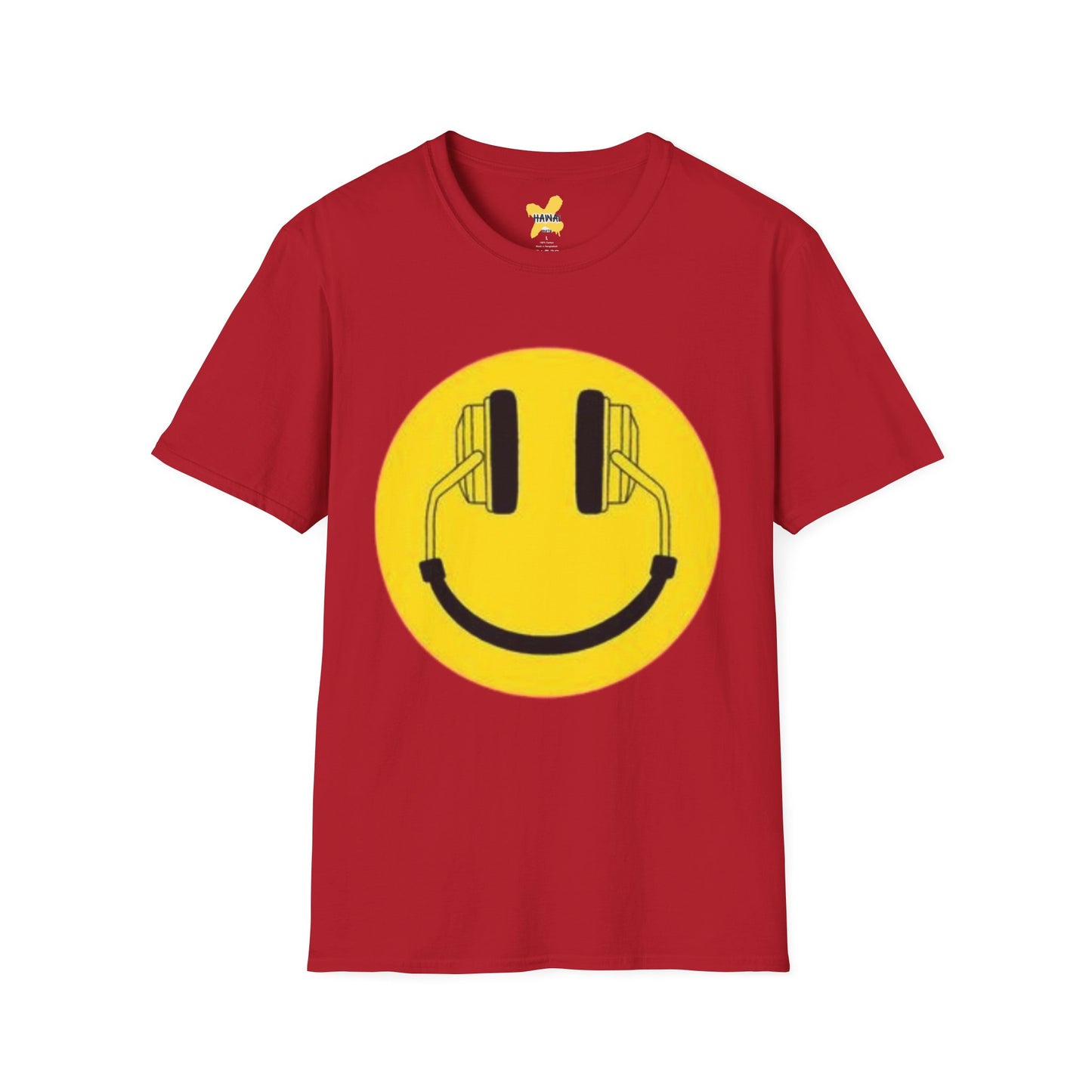 Happy Vibes Unisex Softstyle T-Shirt - Smiley Face with Headphones