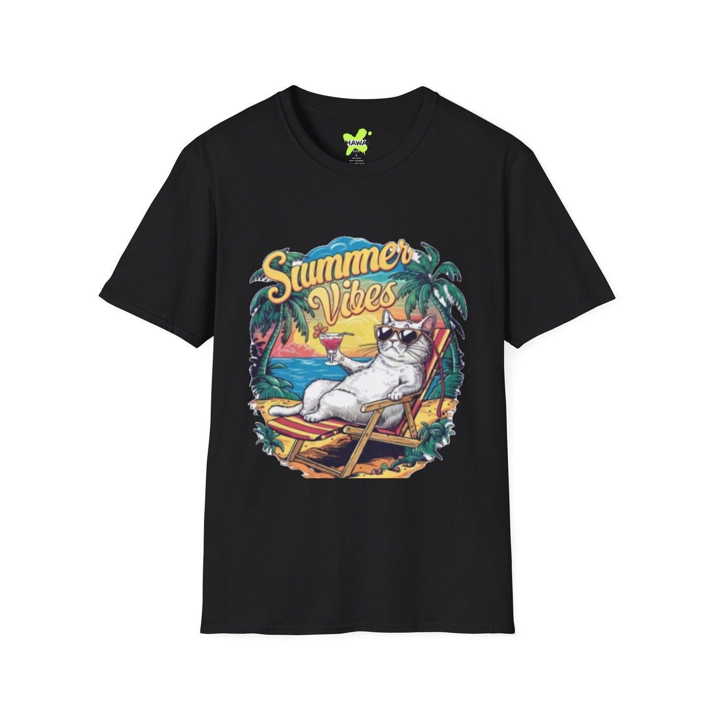 Summer Vibes Cat T-Shirt - Unisex Softstyle Tee for Relaxation and Fun