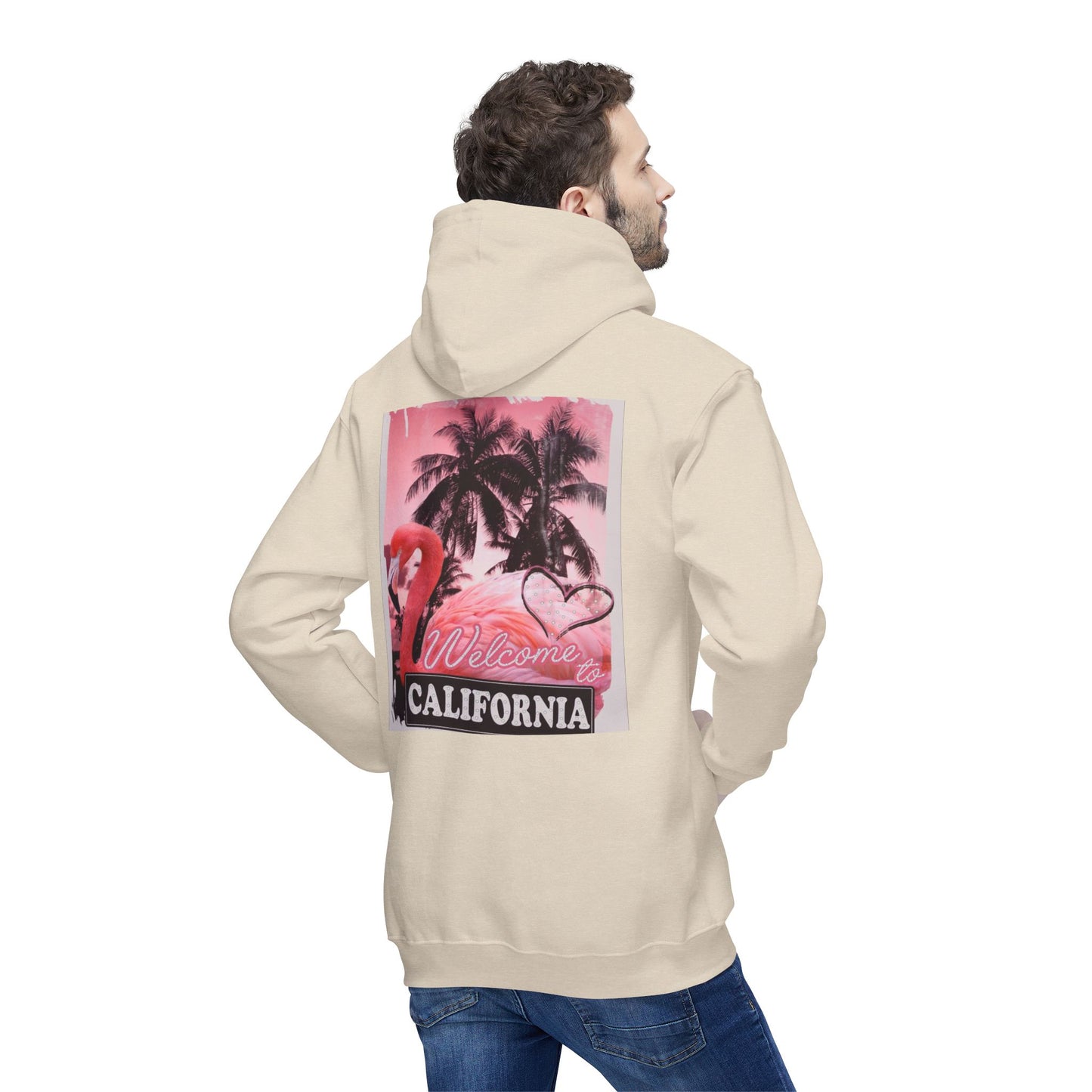 California Vibes Unisex Hooded Sweatshirt - Tropical Flamingo Design