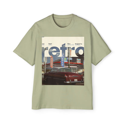 Retro Garage Tee — Vintage Car Photo Oversized T-Shirt