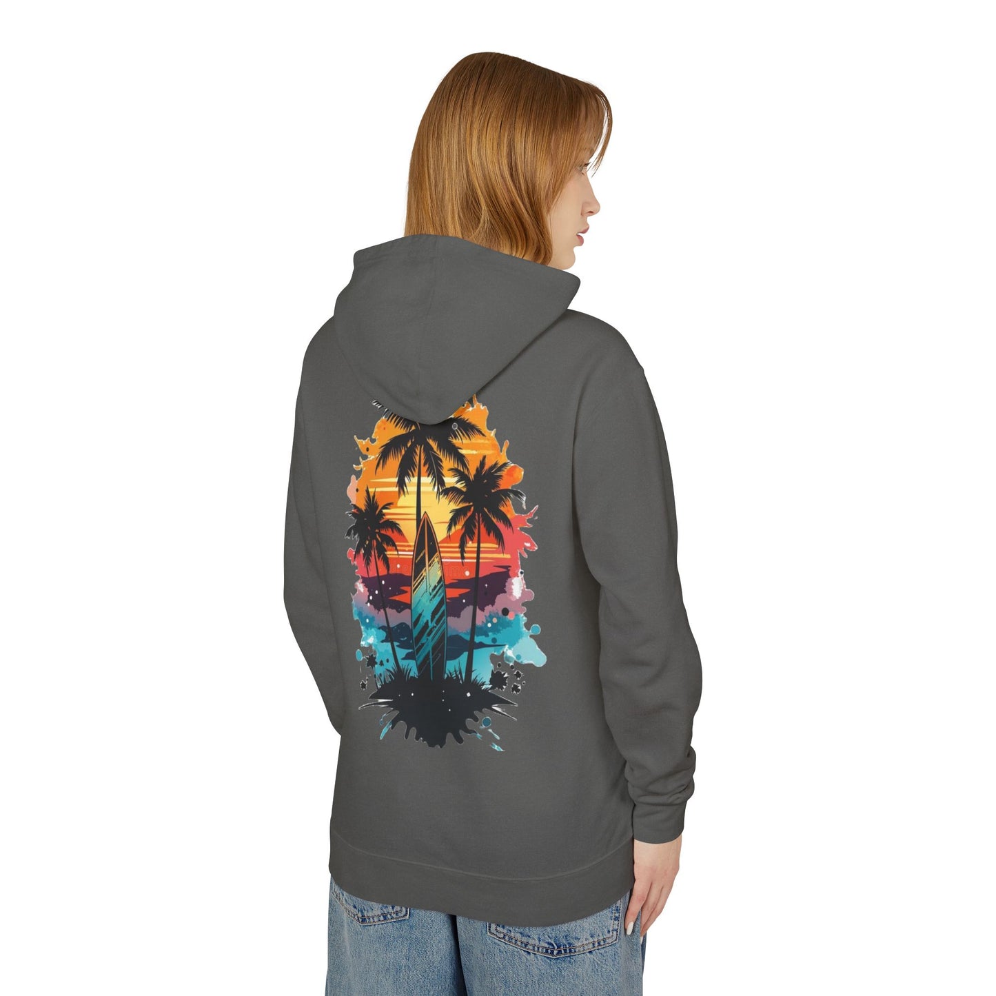 Coastal Sunset Surf Hoodie - Unisex Lightweight Hooded Sweatshirt