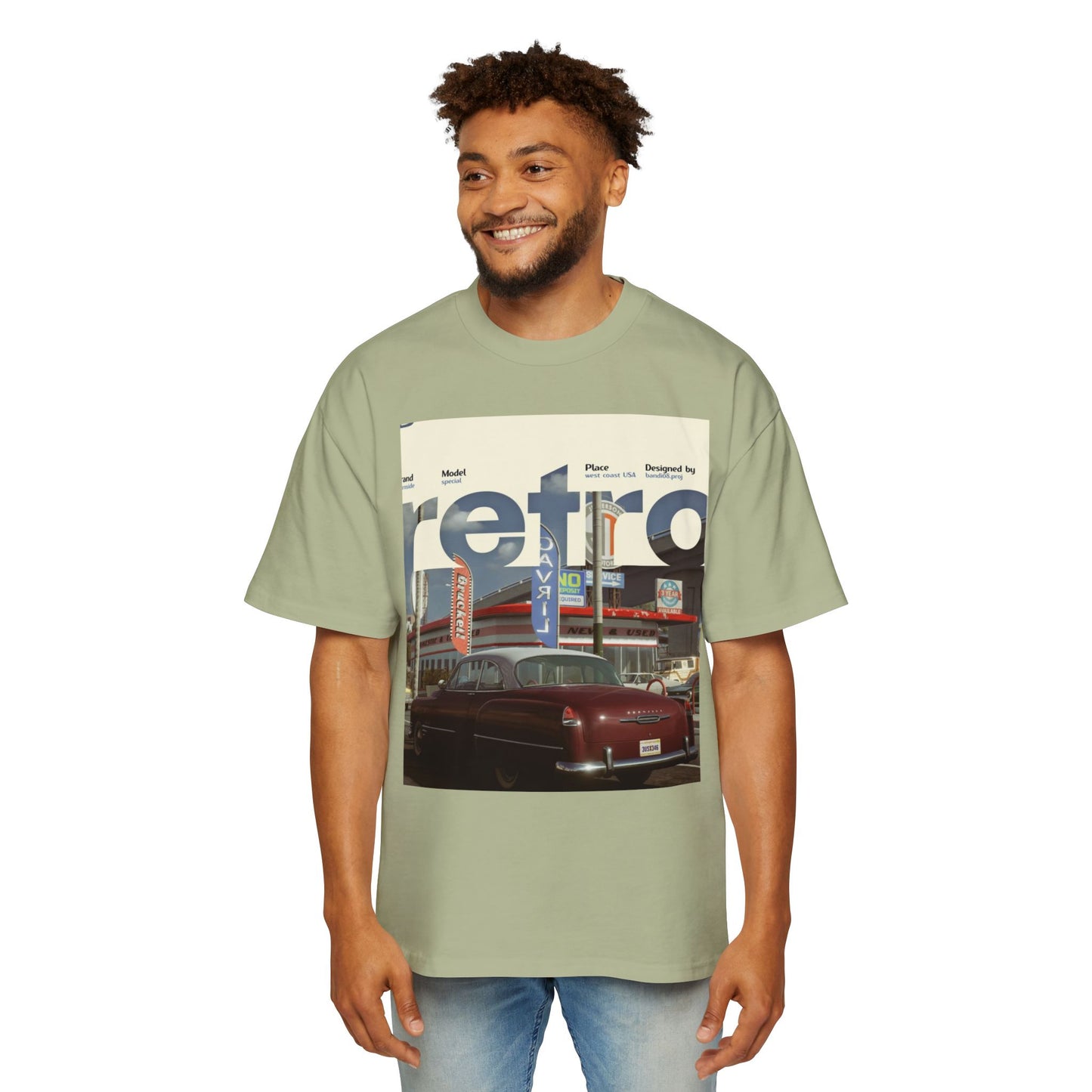 Retro Garage Tee — Vintage Car Photo Oversized T-Shirt