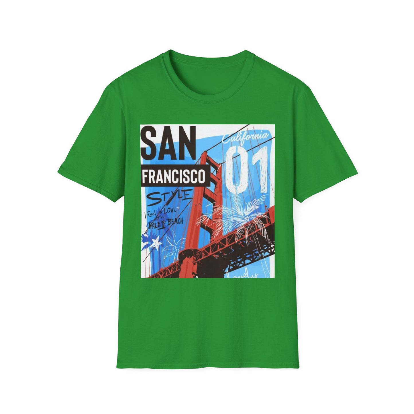 San Francisco Graphic Unisex Softstyle T-Shirt - California Vibe, Perfect for Beach Lovers