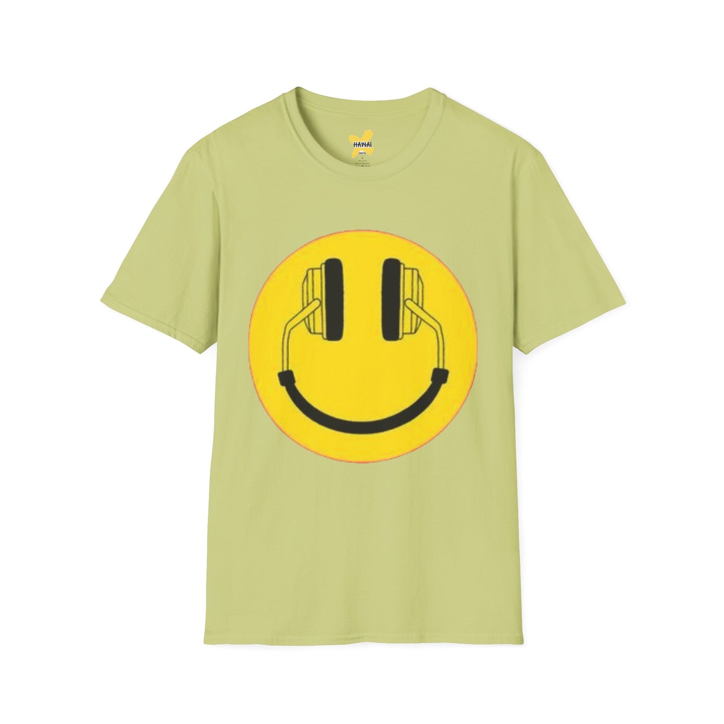 Happy Vibes Unisex Softstyle T-Shirt - Smiley Face with Headphones