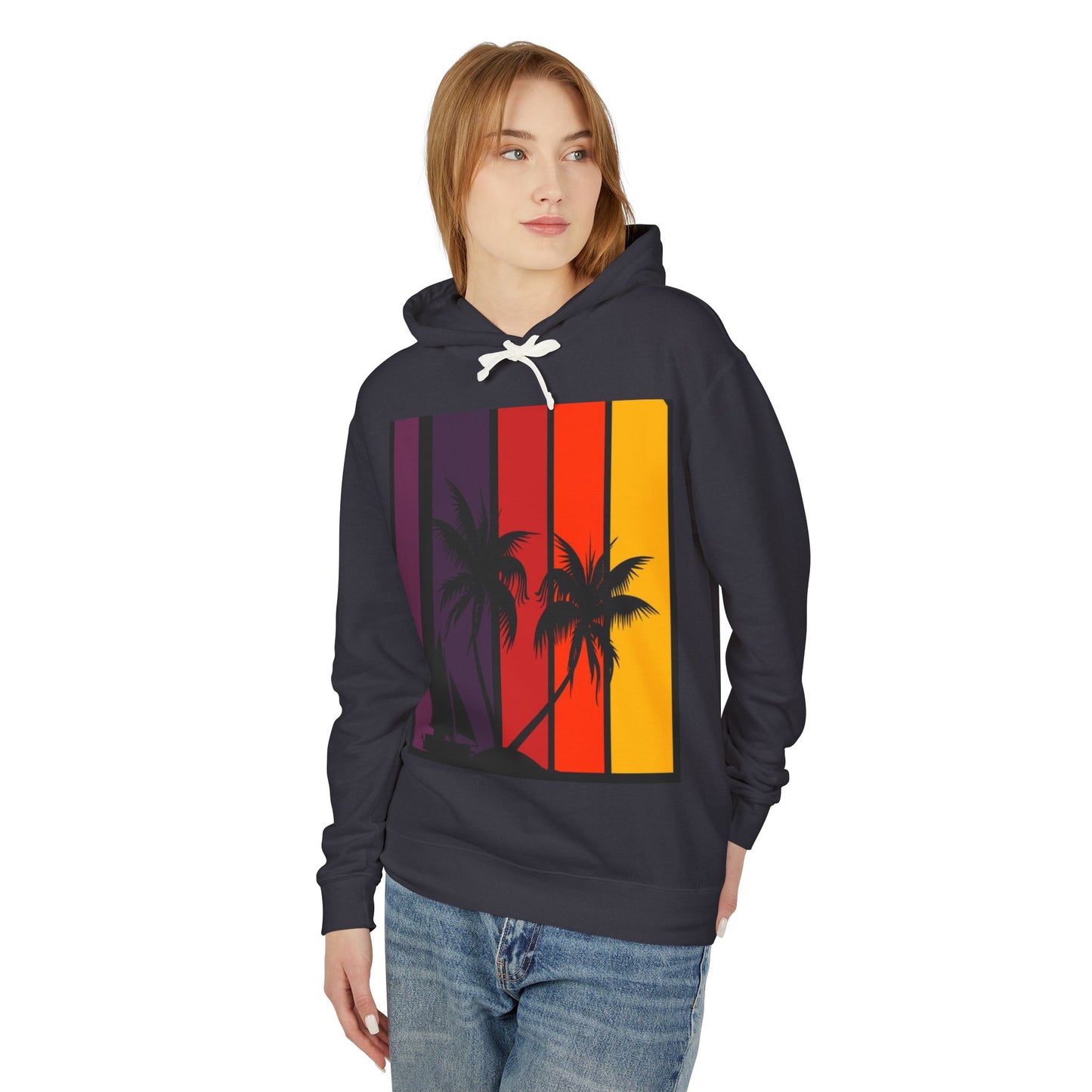 Tropical Sunset Hoodie - Unisex Lightweight Sweatshirt with Palm Tree Design