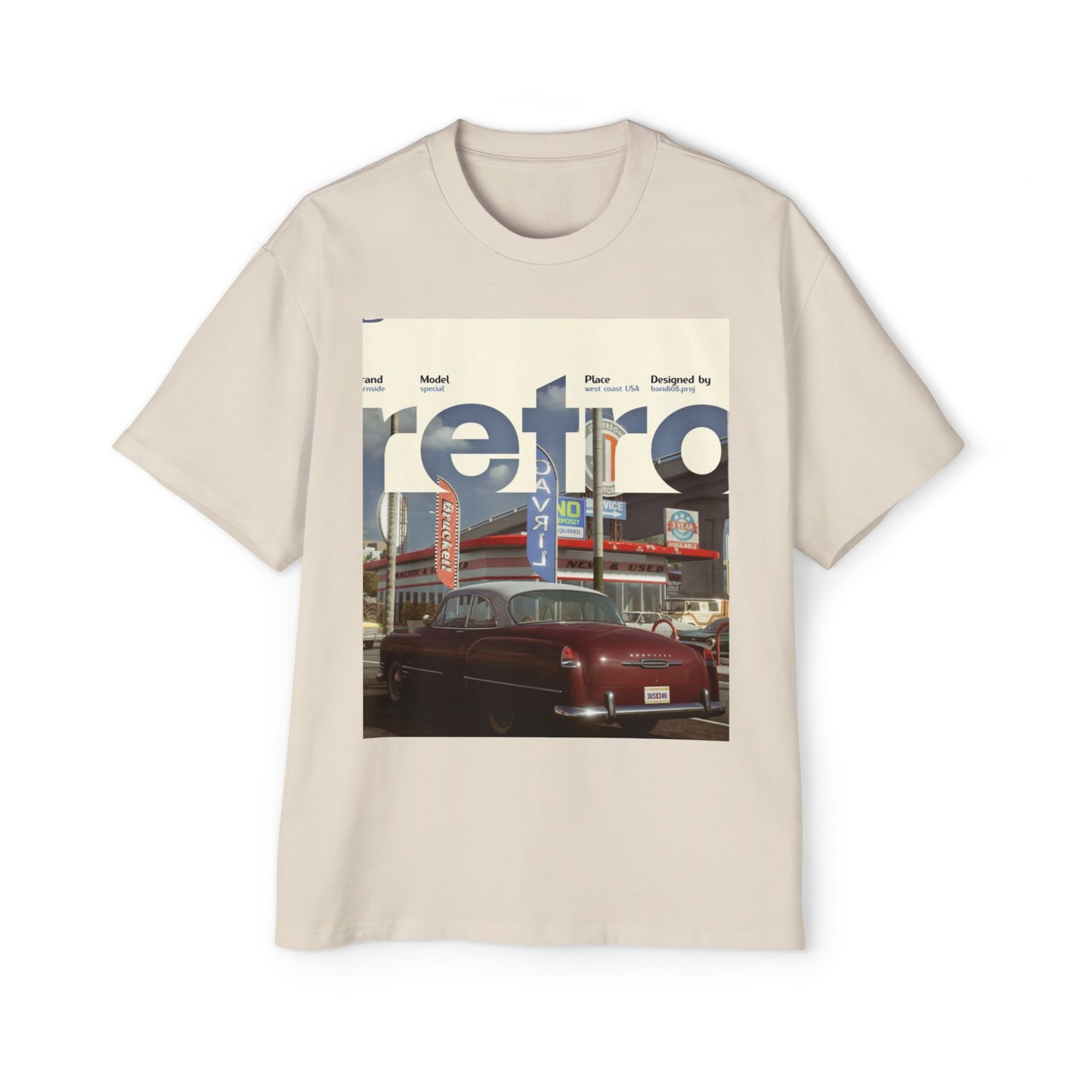 Retro Garage Tee — Vintage Car Photo Oversized T-Shirt