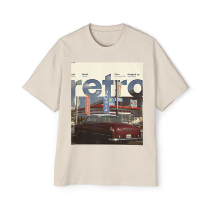 Retro Garage Tee — Vintage Car Photo Oversized T-Shirt