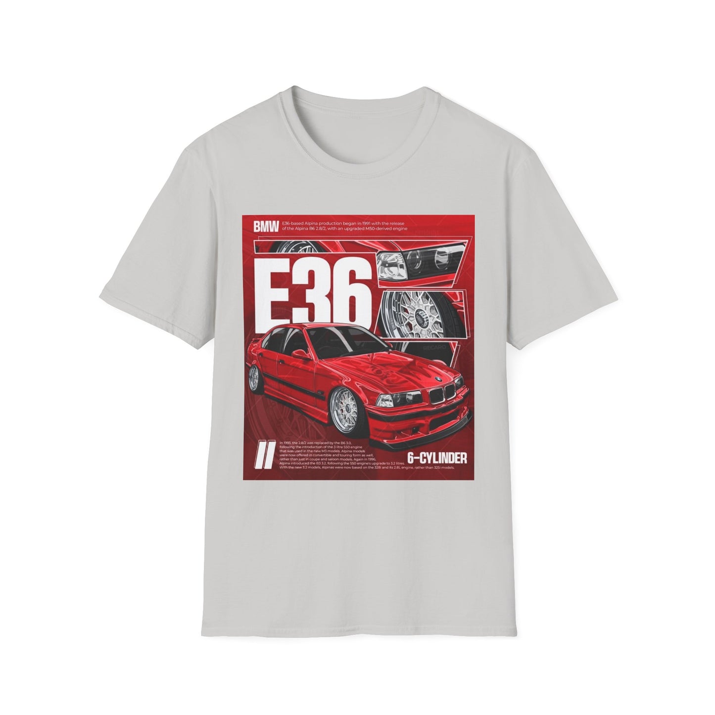 BMW E36 Graphic Unisex Softstyle T-Shirt, Car Enthusiast Tee, Vintage Auto Shirt, Gift for Him, Racing Apparel, Automotive Fashion