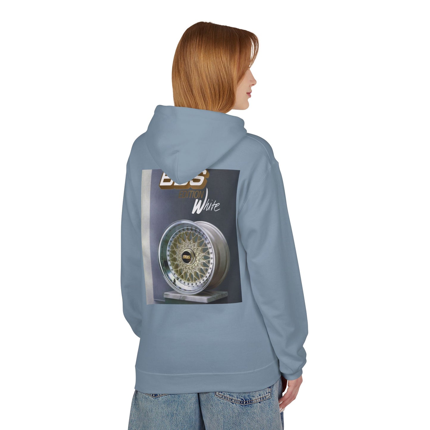 BBS Edition White Hoodie | Unisex Softstyle Fleece + Trendy Car Enthusiast Design