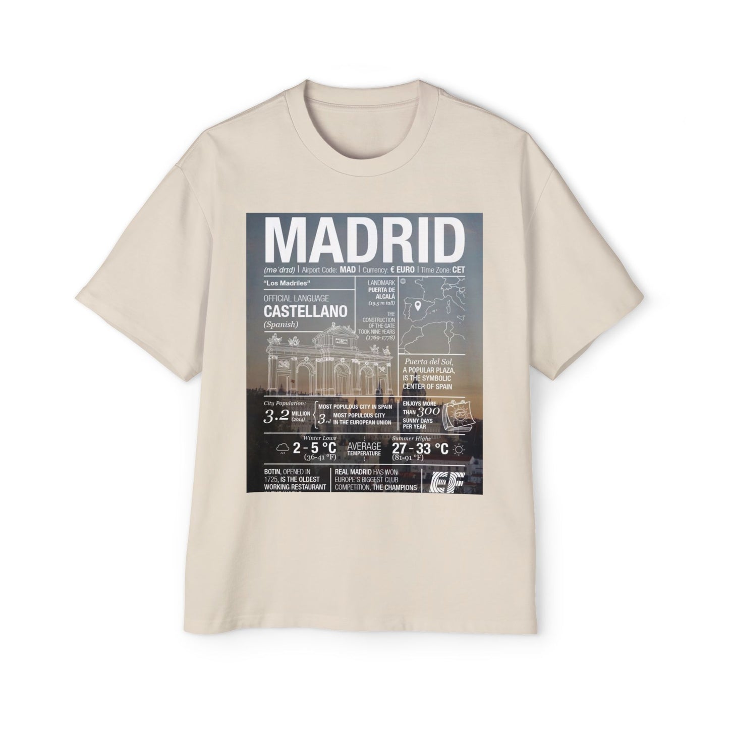 Madrid Graphic Tee — Vintage City Weather Poster T‑Shirt