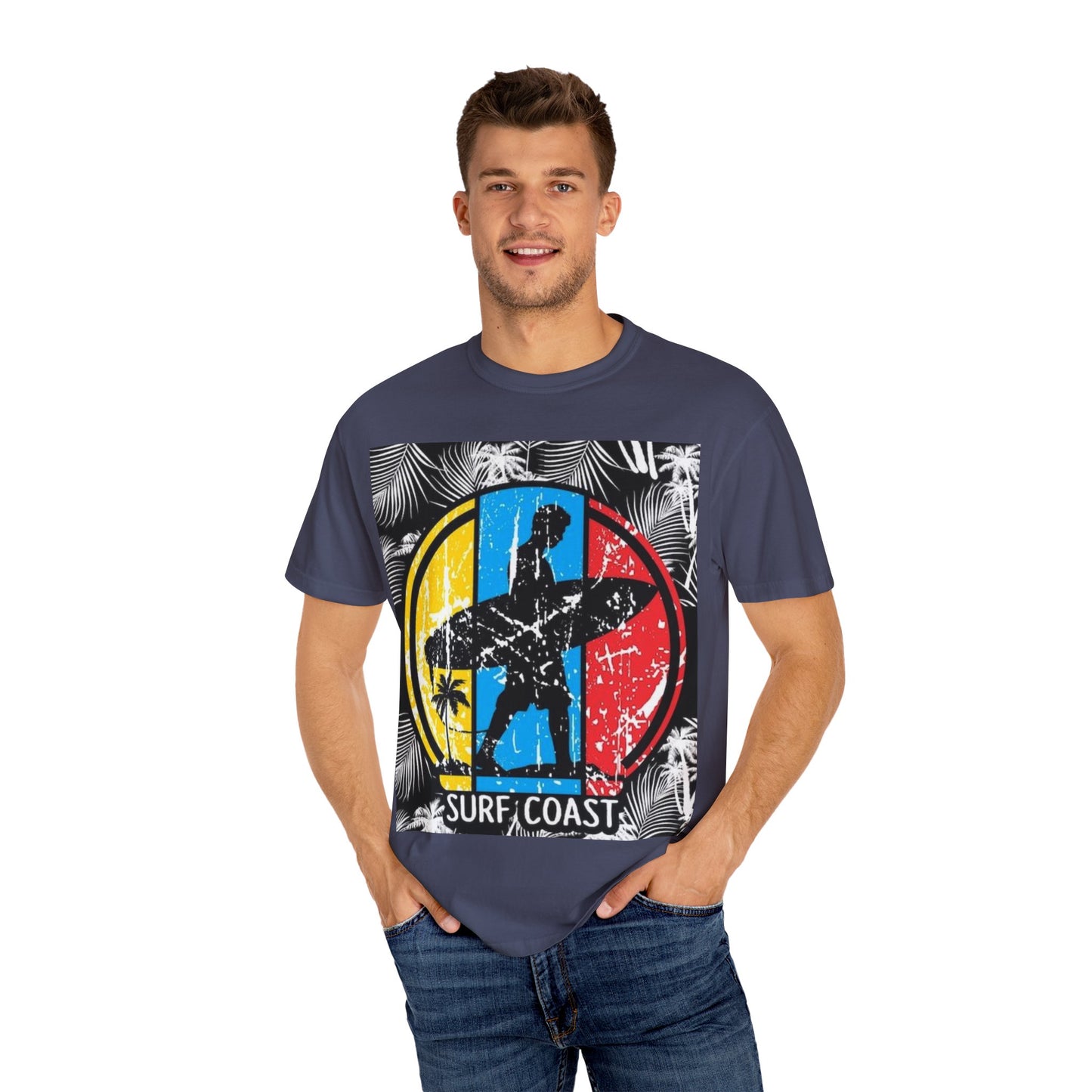 Surf Coast Unisex Garment-Dyed T-shirt - Retro Beach Vibes, Summer Essential, Surfing Gift, Casual Wear, Vacation Style