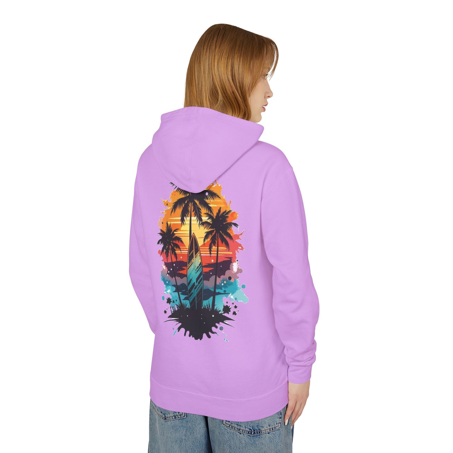 Coastal Sunset Surf Hoodie - Unisex Lightweight Hooded Sweatshirt