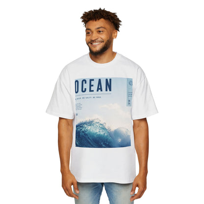 Ocean Wave Graphic Tee — "OCEAN" Photo Print Oversized Men's T-Shirt
