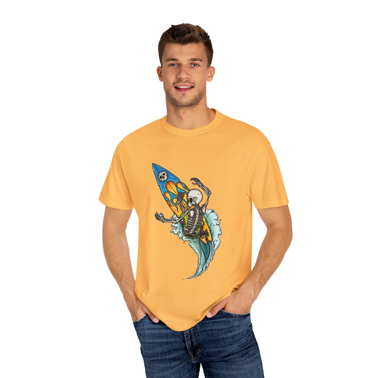 Surfing Skeleton Unisex T-shirt | Graphic Tee, Vintage Style, Beachwear, Gift for Surfers, Fun Summer Look