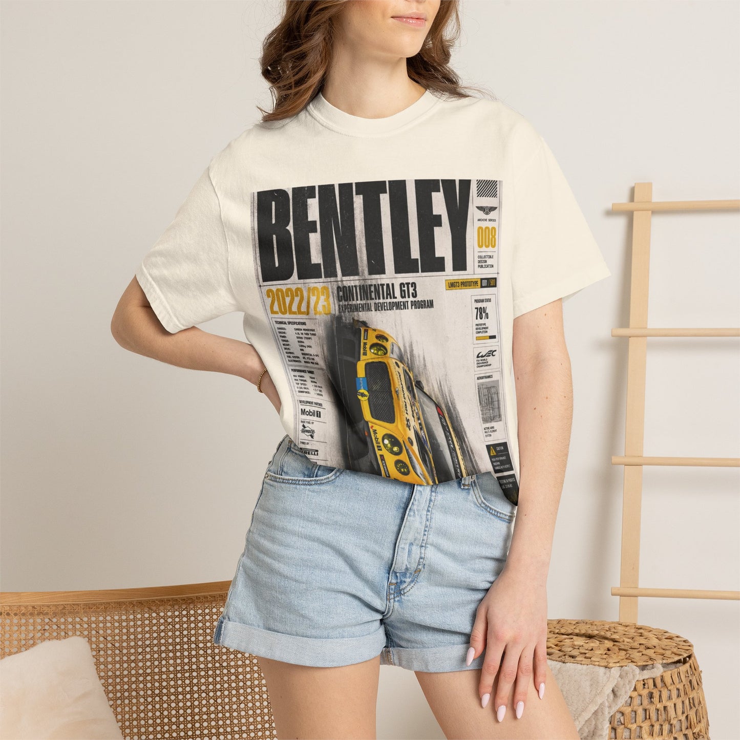 Bentley Continental GT Newspaper Graphic T‑Shirt — Vintage Racing Poster Tee