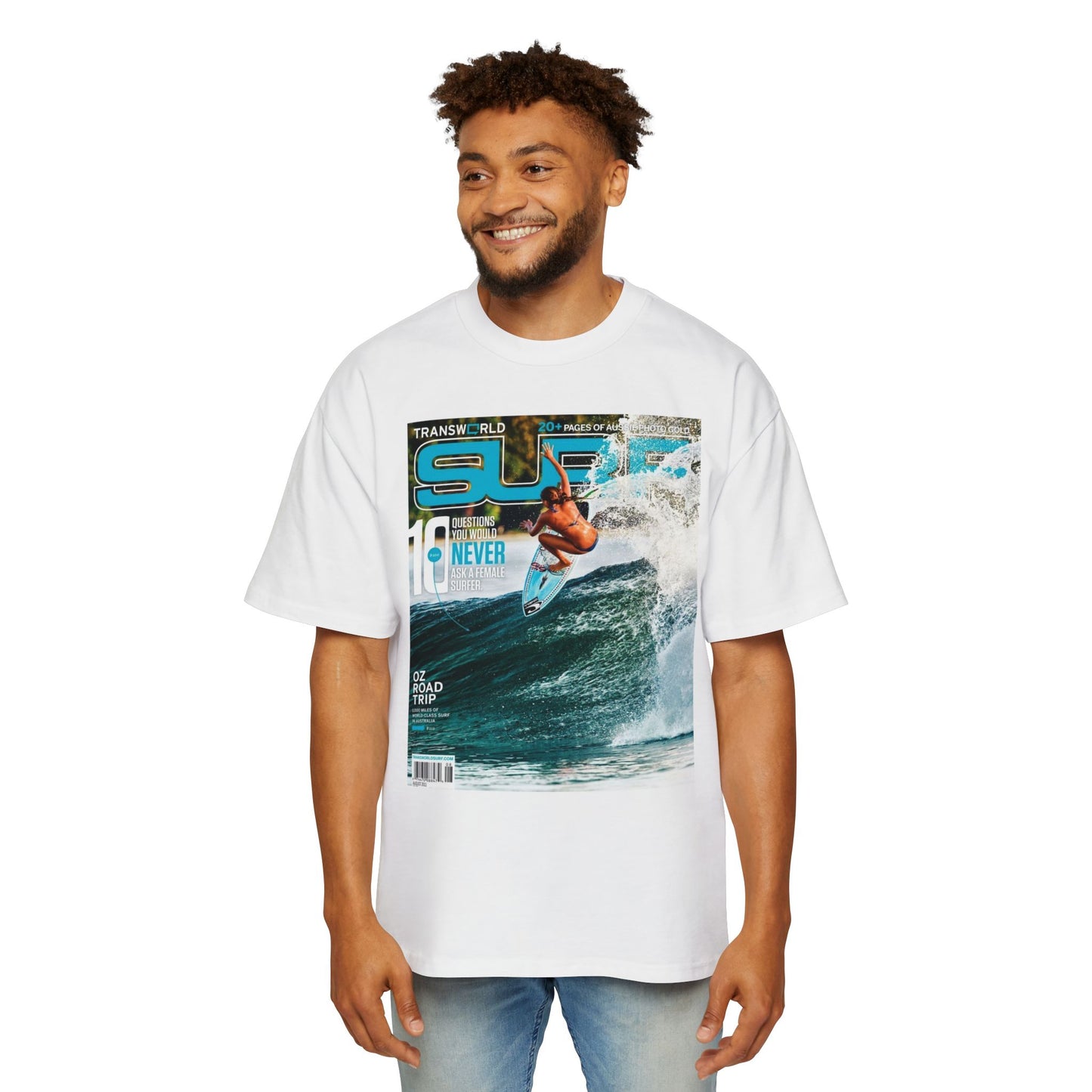 Surf Magazine Graphic Tee — Vintage Surfer Print Oversized T-Shirt