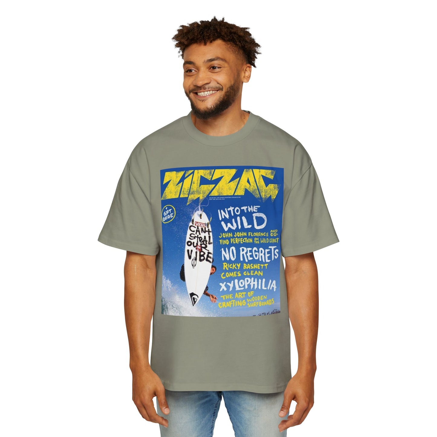 Surf Poster Graphic Tee — "Into the Wild / No Regrets" Oversized Men’s T‑Shirt