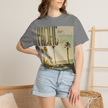 Pacific Drive Vintage Beach T-Shirt – Sunset Palm Coastal Graphic Tee