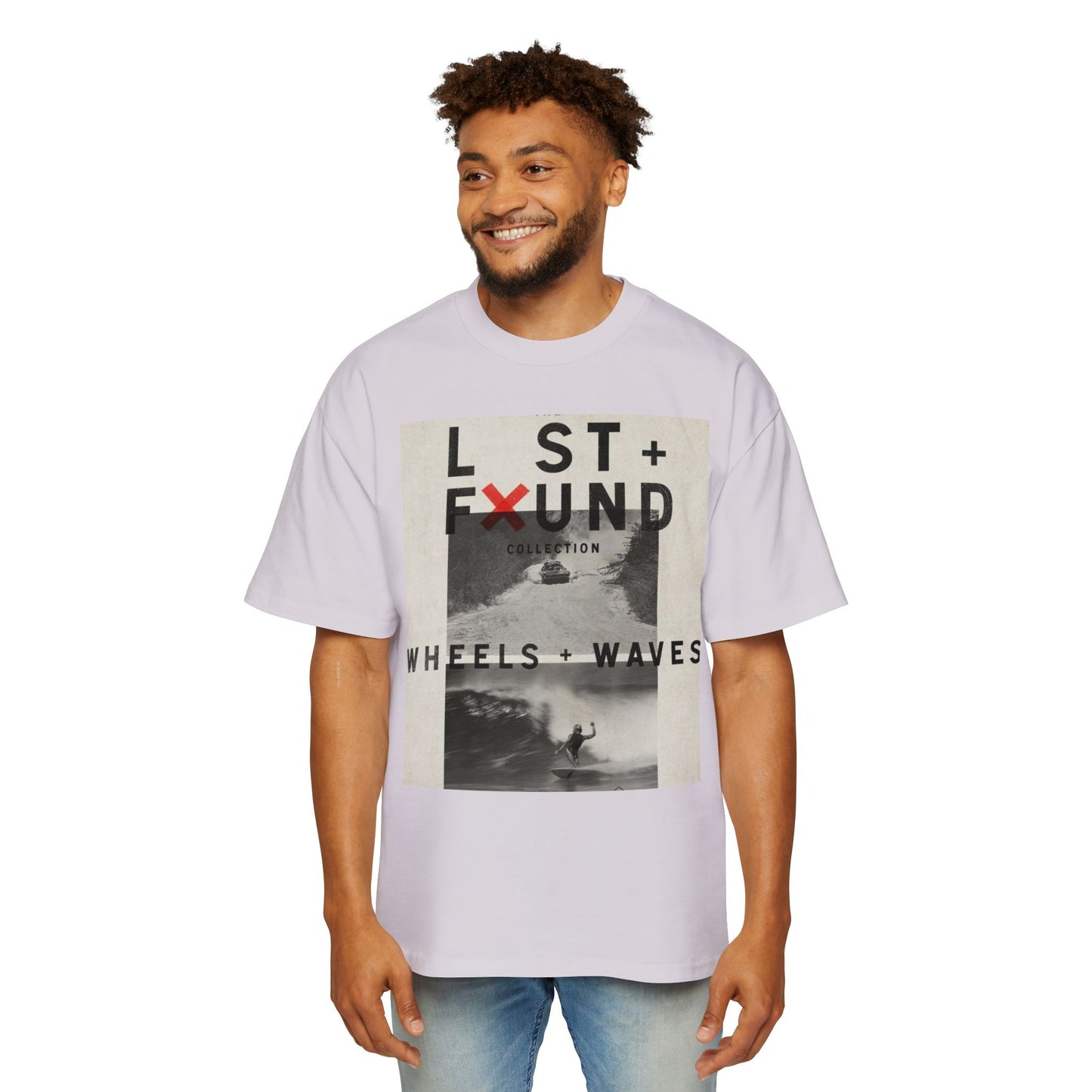 Lost & Found 'Wheels + Waves' Graphic Tee — Oversized Men's Surf Skate Shirt