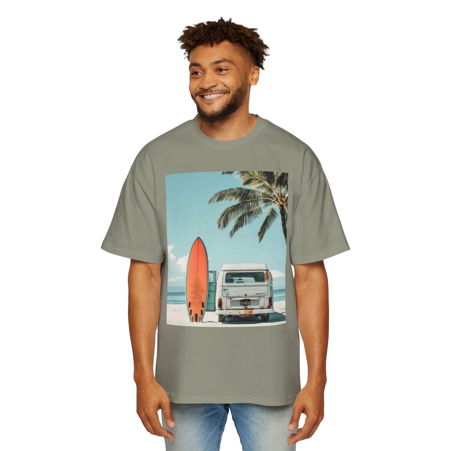 Surf Van Beach T-Shirt — Vintage Palm & Surfboard Graphic Tee