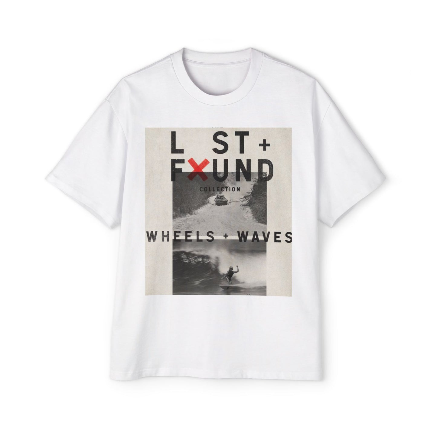 Lost & Found 'Wheels + Waves' Graphic Tee — Oversized Men's Surf Skate Shirt