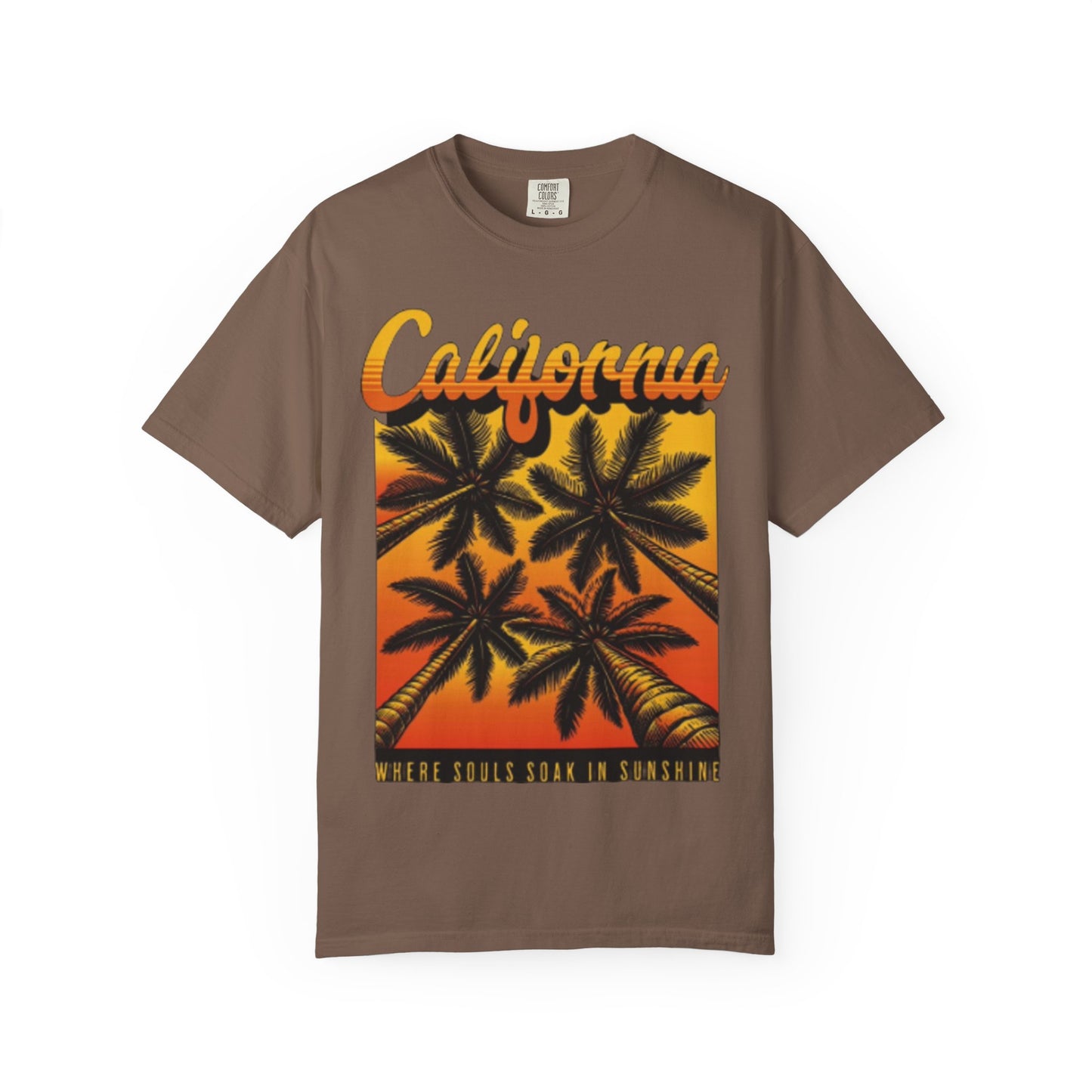 California Sunset T-Shirt - Garment-Dyed Unisex Tee with Palm Tree Design