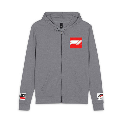 Racing Retro Zip Hoodie — Red Supercar Street Scene Back Print