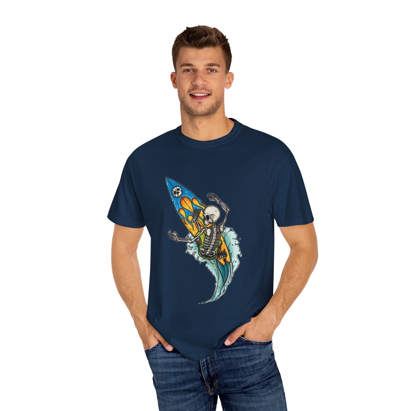 Surfing Skeleton Unisex T-shirt | Graphic Tee, Vintage Style, Beachwear, Gift for Surfers, Fun Summer Look
