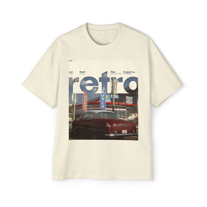 Retro Garage Tee — Vintage Car Photo Oversized T-Shirt