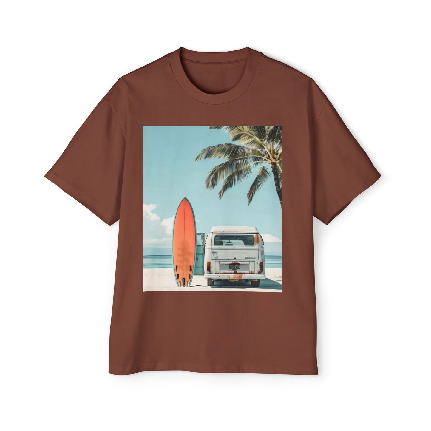 Surf Van Beach T-Shirt — Vintage Palm & Surfboard Graphic Tee