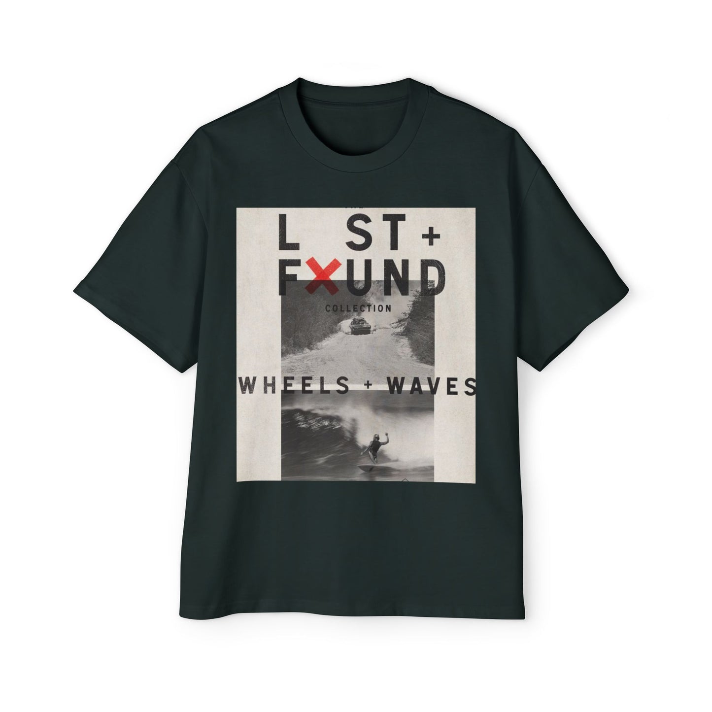 Lost & Found 'Wheels + Waves' Graphic Tee — Oversized Men's Surf Skate Shirt