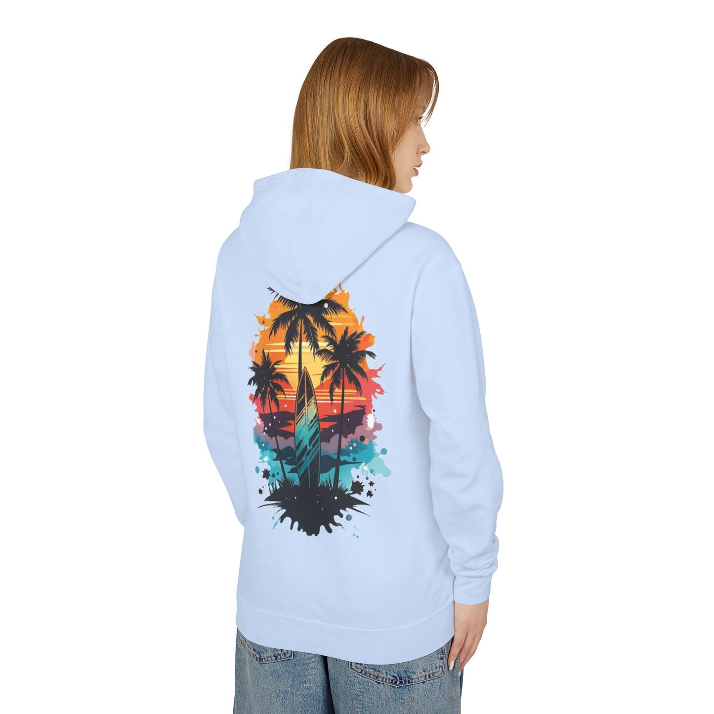 Coastal Sunset Surf Hoodie - Unisex Lightweight Hooded Sweatshirt