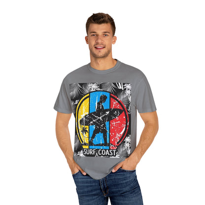 Surf Coast Unisex Garment-Dyed T-shirt - Retro Beach Vibes, Summer Essential, Surfing Gift, Casual Wear, Vacation Style