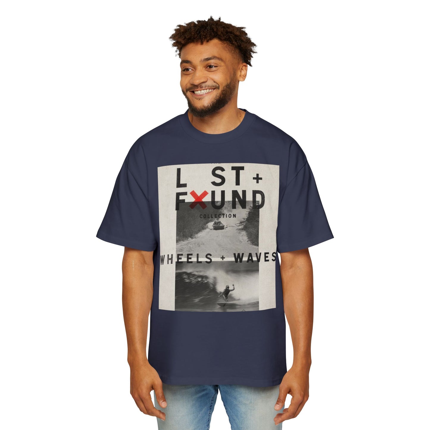 Lost & Found 'Wheels + Waves' Graphic Tee — Oversized Men's Surf Skate Shirt